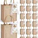 Hsei 20 Pack Burlap Tote Gift Bags with Handles Lace Bow Gift Tags 9.8''x 7.9''x 4.3'' Reusable Small Jute Tote Bags Bulk for Wedding Bridesmaid Bachelorette Bridal Shower Beach Party Favors
