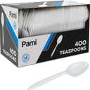PAMI 400-Pack Medium Weight Disposable Plastic Teaspoons, Bulk Utensils for Parties, Weddings, Catering, Plastic Forks in Bulk  (Teaspoons White)