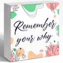 Inspirational Wood Box Sign 5x5 Inch - "Remember Your Why" Motivational Plaque for Home & Office, Encouraging Wall Decor