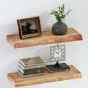 SAUMONIERES Live Edge Floating Shelves for Bedroom Living Room Wall Mounted Storage Long Natural Elm Wood Shelf Large Heavy Duty 8 Inch Deep, 24 inch Set of 2 Narutal Floating Shelves