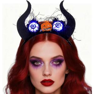 TWINKLEDE Light Up Halloween Headband Devil Horns Hair Accessories for Adult