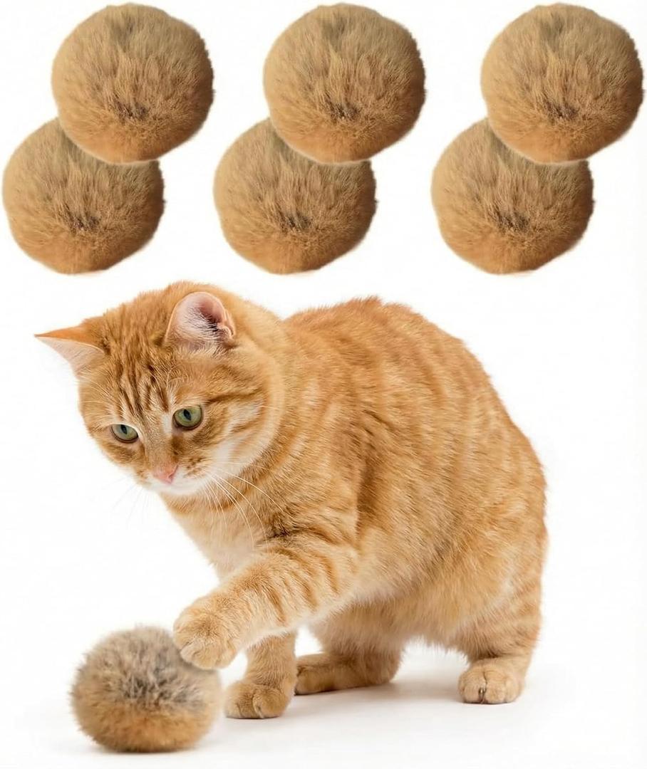 KYWYOYOU Rabbit Fur Ball Cat Toy, Real Bunny Fur with Natural Scent, Ultra Soft Interactive Catnip Balls, Golf Ball Size 2 Inches, Washable Indoor Exercise Toys, 6 Pack