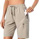 Women's Lightweight Hiking Cargo Shorts Quick Dry Athletic Shorts for Camping Travel Golf with Zipper Pockets Water Resistant, Small, Beige