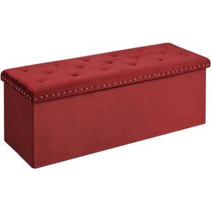 B FSOBEIIALEO Luxury Velvet Fabric Storage Ottoman Bench, Extra Large 140L Toy Chest Storage Boxes Footrest Bench for Bedroom, 43 Inches Red (43.3x15.7x15.7 inches)