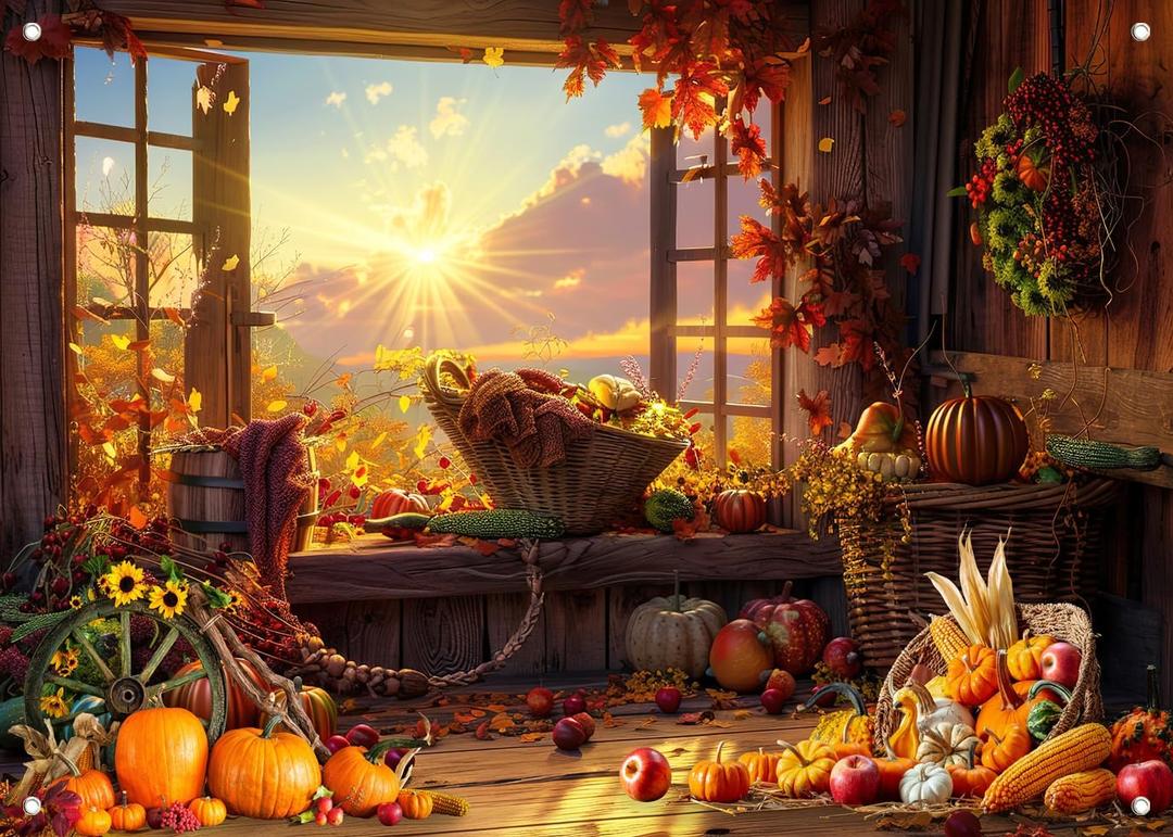 LYCGS 83''x59'' Fall Photography Backdrop Thanksgiving Pumpkin Harvest Background Autumn Party Decoration Banner x-413