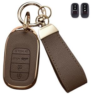Axtrulix Key Fob Cover for Honda, Upper Leather + Soft TPU Key Cover Case Shell for Honda 2022 2023 2024 2025 Civic Accord HR-V Pilot CR-V, 4/5 Buttons (Brown, 4 Buttons)