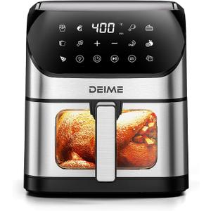 DEIME Air Fryer 6.2 QT Oilless Oven Large AirFryer Healthy Cooker with 10 1-Touch Preset, Visible Cooking Window, Non-Stick Basket & Dishwasher Safe (Silver-wB L)
