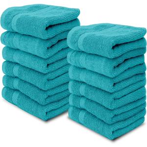 White Classic Luxury Cotton Washcloths 13x13 Inch - 650 GSM Turkish Cotton | Hotel, Spa, Bathroom Face Towel | 12 Pack, Aqua Blue