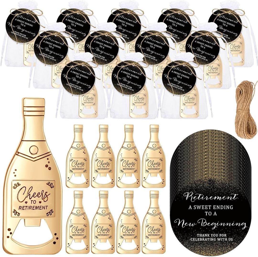 Maxcheck 25 Sets Retirement Party Favors Bottle Opener for Guest Vintage Cheers to Retirement Thank You Cards and Organza Bags Souvenirs Countdown Gifts for Man