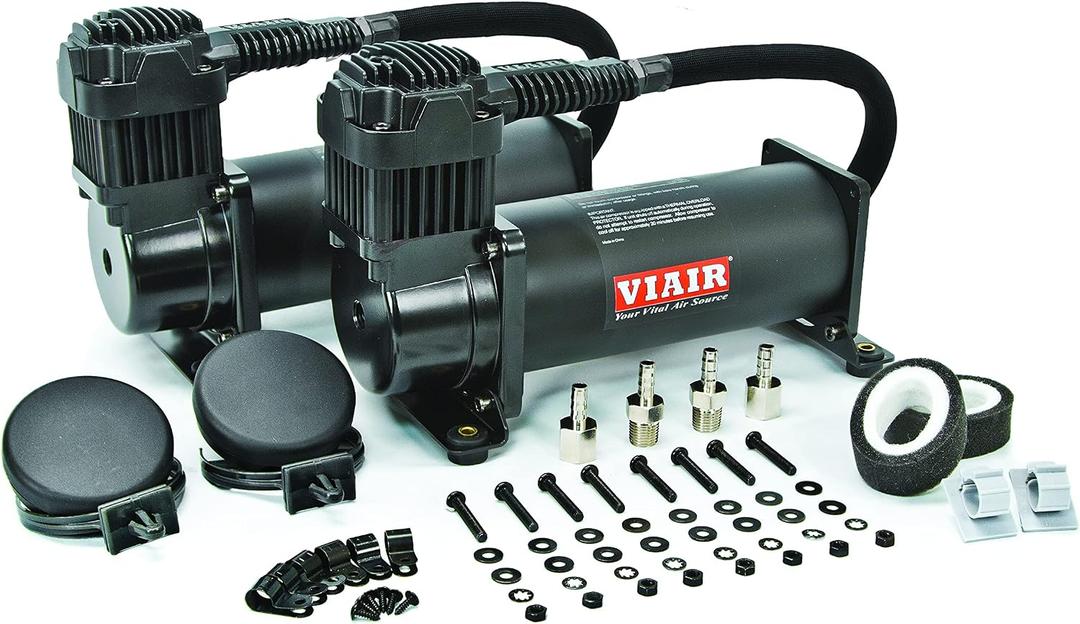 VIAIR 444C Dual Air Compressor for Air Suspension (2 Pack) 12V Continuous Duty Cycle Compressor for Air Tanks, Bags, Air Horns 200 PSI (Stealth Black)