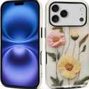 Case for iPhone 17 Pro Case,Faux Embroidery Boho Floral Design Hybrid Dual Protection Silicone Hard PC Shockproof Full Body Cover Slim Anti Scratch Protective Case for Men Women