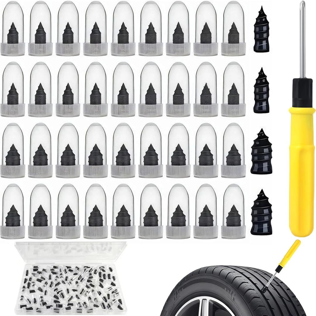 80 PCS Tire Repair Rubber Nails Kit, 2 Sizes Vacuum Spiral Rubber Plug Screws with a Screwdriver, Tire Fix Rubber Nail Kit for Car, Truck, Motorcycle, Tractor Tire Puncture Fast Self-Service Repair