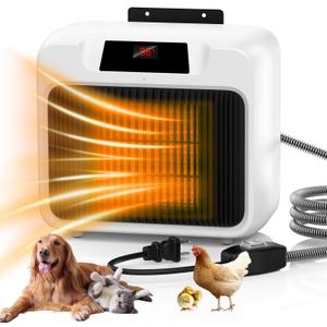 Dog House Heater for Outdoor & Indoor Use - 600W/300W Safe & Efficient Heating for Pet Houses, Chicken Coops, Rabbit Hutches - Wall-Mounted Design with Overheat Protection & Anti-Chew Cord (White)