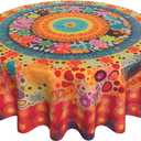 Mandala Bohemian Tablecloth Spring Summer Round Table Cover Washable Table Cloth for Home Kitchen Party Picnic 60 Inch