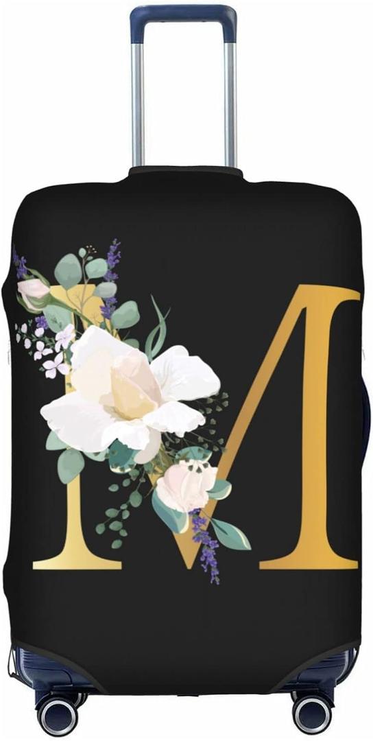 Flower Lette M Black Luggage Cover Elastic Washable Stretch Suitcase Protector Anti-Scratch Travel Suitcase Cover for Kid and Adult L (25-28 inch suitcase)