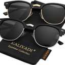 KALIYADI Polarized Sunglasses for Men and Women Semi-Rimless Frame Driving Sun glasses UV Blocking (A06-(2 Pack) Glossy Black | Black | Golden Rim / Matte Black | Black | Silver Rim)