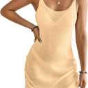 Eddoyee Women's Crochet Bikini Cover-Up Summer Sexy Sleeveless Scoop Neck Beach Spaghetti Strap Tank Dress With Drawstring (Medium, Apricot)