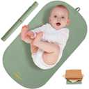 2 x Portable Baby Diaper Changing Mat,Soft Faux Leather, Wipeable & Easy to Clean,for Home or Travel, Waterproof, with Storage Strap,Easily Put into Diaper Bag,30 x 17 in (Sage Green)