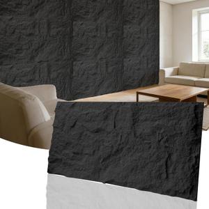 3D Faux Stone Wall Panels, 1.18" (30MM) Extra Thick PU Stone Panels for Interior Wall Decor, 4 Pack Waterproof Lightweight Cement Texture Accent Panels for Living Room, Office, 47.2" x 23.6", Black, 47.24"L x 23.62"W
