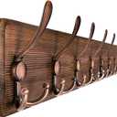 SKOLOO Coat Rack Wall Mounted - 38.6" Long, Wooden, Heavy Duty, Rustic Coat Hooks for Wall, Coat Rack with 10 Triple Hooks for Hanging Clothes, Jacket, Hat(Brown & Retro Red)