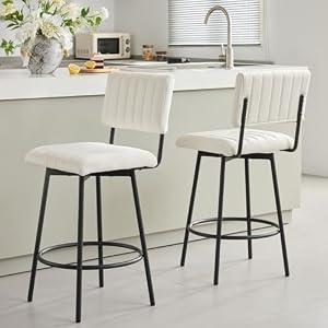 MILCIL Swivel Counter Height Bar Stools with Backs Set of 2 Farmhouse White