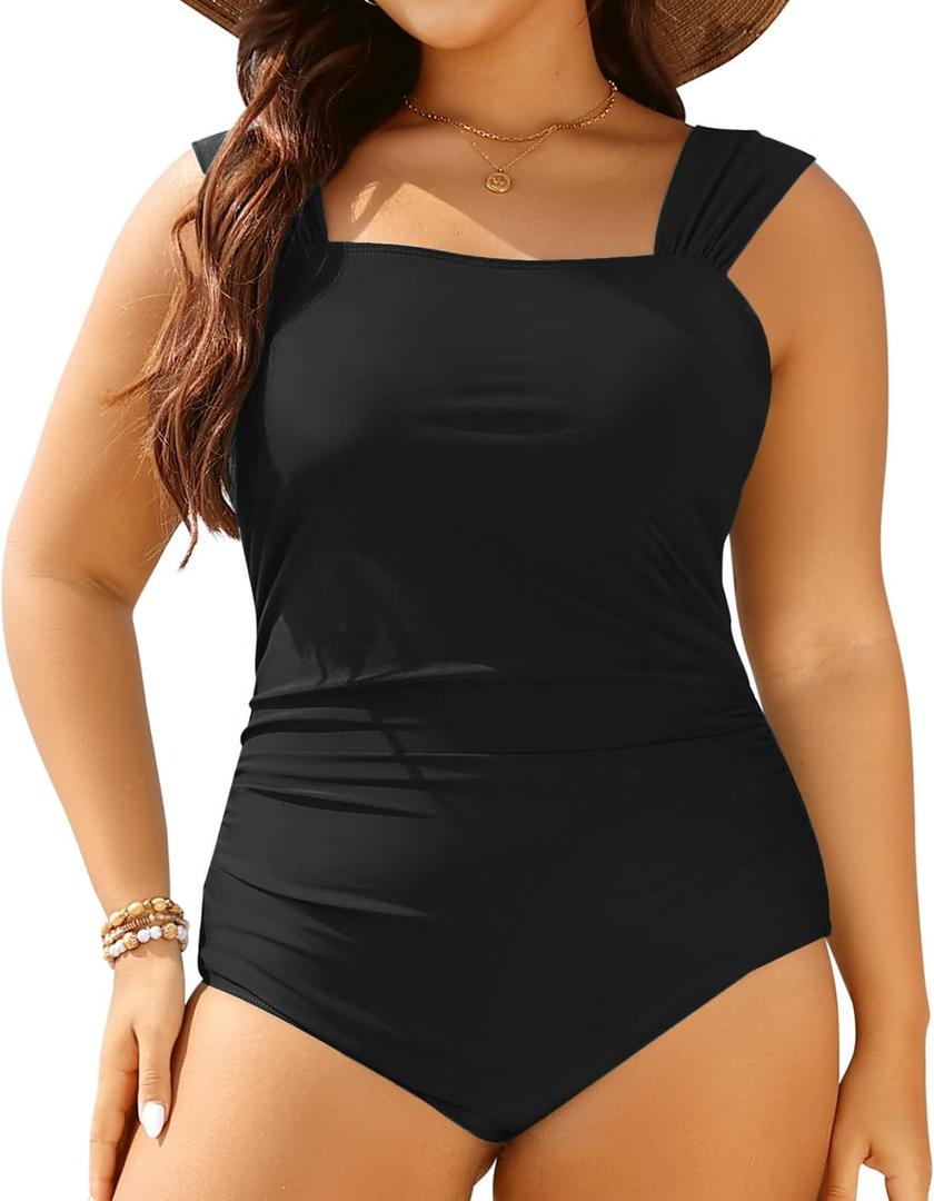 Aqua Eve Womens Plus Size One Piece Swimsuit Tummy Control Bathing Suit Vintage Swimwear (Black) Aqua Eve Womens Plus Size One Piece Swimsuit Tummy Control Bathing Suit Vintage Swimwear (Black)