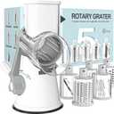 Cambom 5 in 1 Rotary Cheese Grater Hand Crank Cheese Shredder for Fresh Cheese, Vegetable, Nuts,Non-slip Suction Base, Five Blades, White (5 BLADES)