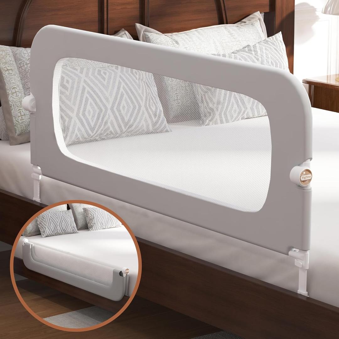 Bed Rail for Toddlers, Baby Bed Rail Guard for Kids, Toddler Bed Rails with Reinforced Anchor Fit, Height Adjustable & Foldable Bed Rail Guard for Twin, Full, Queen & King Beds (Grey, 48IN)