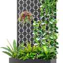 Metal Raised Garden Bed with Trellis, 2-in-1 Planter Box & Privacy Screen for Climbing Plants, Outdoor Standing Flower Bed with Drainage Holes, 35.4" L x 15.7" W x 70.1" H, Black-Square