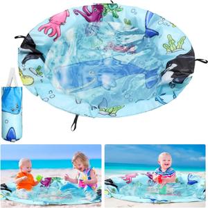 Tondiamo 4.6 x 4.6 ft Beach Pool for Toddler Baby Beach Pool Blanket 2 in 1 Waterproof Sandproof Kiddie Foldable Sand for Kid Vacation Picnic