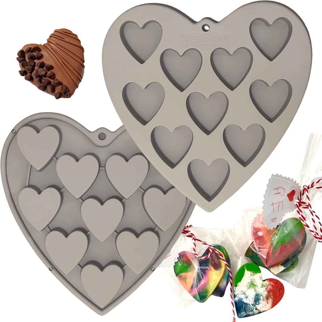 Heart Shaped Cake Pans Heart Silicone Mold for Baking, Large 2 Inches Molds, 10 Cavities Suitable for Ice Cube, Chocolate Mold, Valentines Silicone Molds (2, Grey) (Gray)