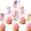 Fairy Birthday Party Decorations for Girls  Fairy Cupcake Toppers with Banner or Backdrop, Fairy Tale Theme Baby Shower & Party Supplies (Cupcake Topper + Backdrop)