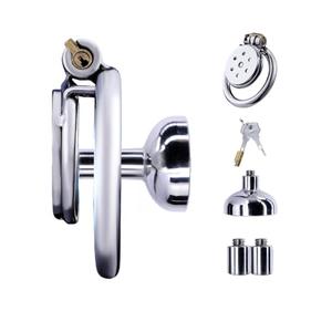 Inverted Chastity Cage Made of Stainless Steel Male Cock Cage with Urinal Tray and Catheter Penis Cage is Waterproof and Breathable Flat Chastity Device with Lock for Men's Penis Restraints (1.77in,C)