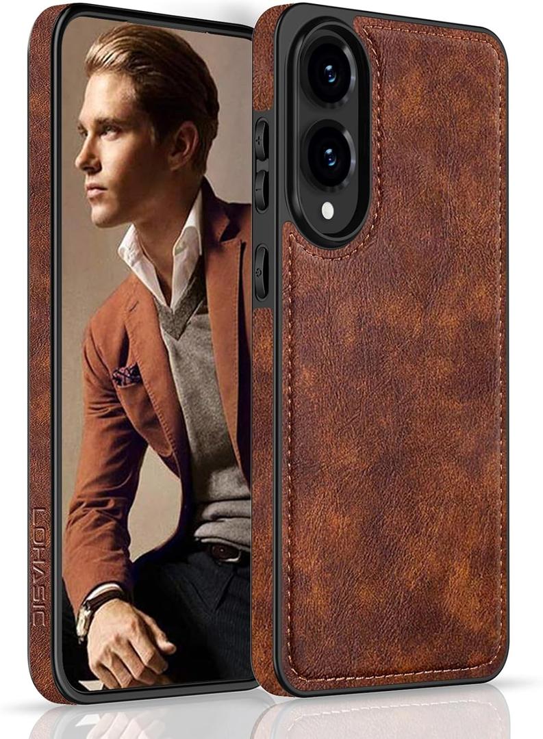 LOHASIC for Samsung Galaxy S25 Edge Case 6.7", Premium Leather Luxury Slim Business PU Non-Slip Grip Shockproof Bumper Full Body Protective Cover Phone Cases for Samsung S25 Edge 5G 2025 - Brown