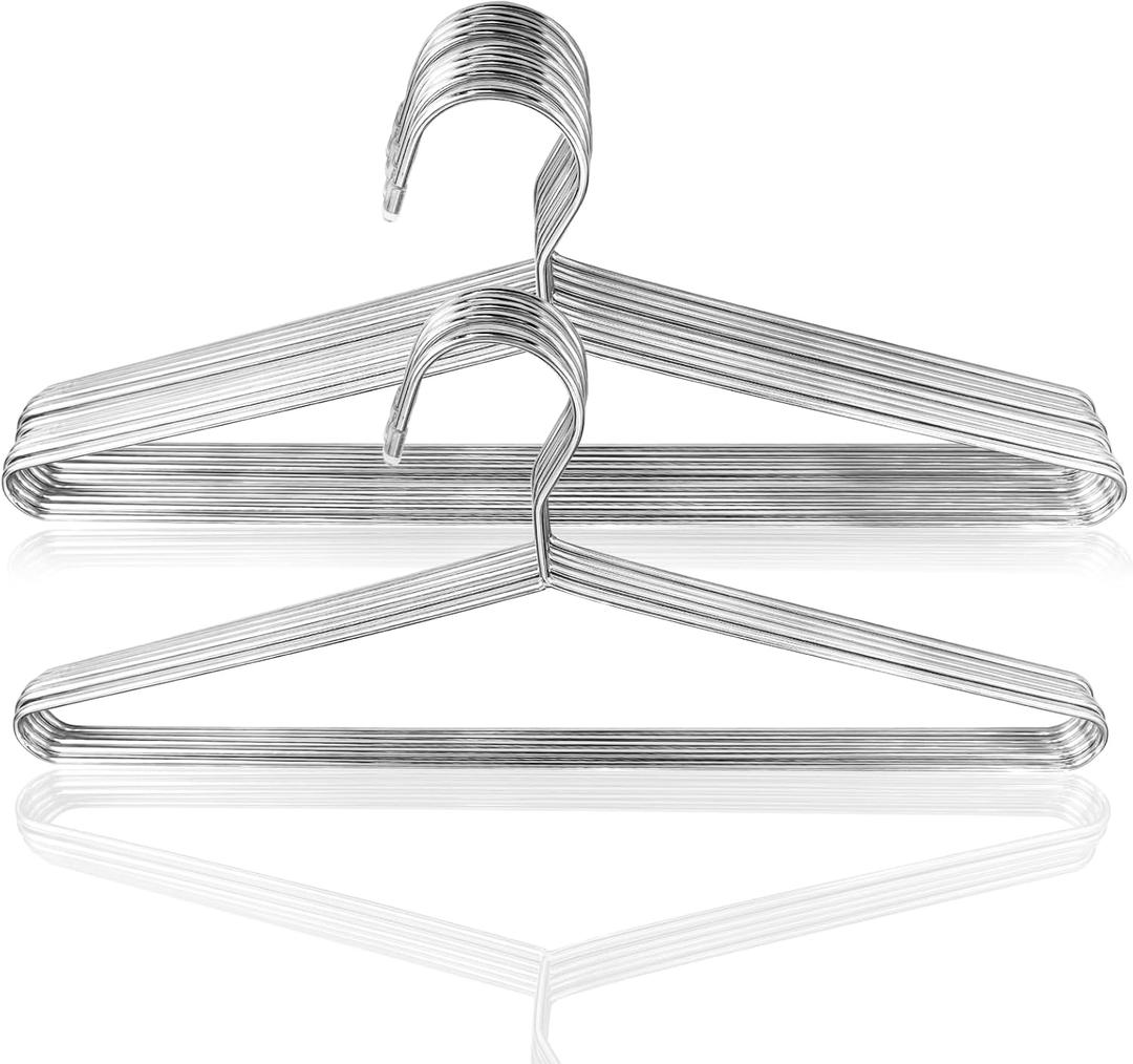 50 Pack Metal Coat Hangers Clothing Hangers Heavy Duty, Stainless Steel for Coat Clothes Shirt Suit Pant, 16.4 Inch Silver Wire Hanger (Without grooves)