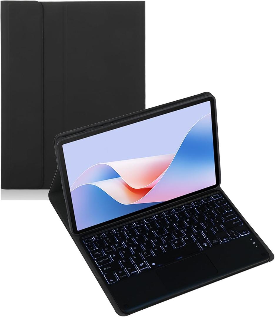 Keyboard Case for Lenovo Tab K10 2021/M10 FHD Plus 2022 2nd Gen 10.3inch Tablet, Wireless Keyboard Multi Angle Bracket Protective Cover, PU Soft Silicon Border (Black,Backlit TouchPad)