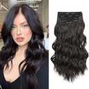 Fliace Clip in Hair Extensions, 6 PCS 1 6 Inch Hair Extensions Clip Ins, Dark Brown Long Wavy Hairpieces(16inch, 6pcs, Dark Brown)