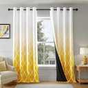 Metro Parlor Ombre Full Blackout Curtains 90 Inches Long 2 Panels for Living Room Bedroom Yellow White Moroccan Geo Patterned Room Darkening Thermal Insulated Grommet Top Window Treatment Drapes,52x90