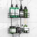 DAOYA Bathroom Shower Caddy Hanging - 3-Tier Organizer with Soap Holder & 6 Hooks for Towels, Sponge; Fits 21mm Shower Head Arm, Black