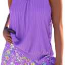 ROSEWE Modest Tankini Swimsuits for Women, Two Piece Athletic Womens Bathing Suits Blouson Tank Tops with Board Shorts (Large, Purple)