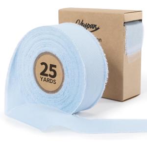 Keypan Blue Ribbon 1-1/2 Inch Handmade Cotton Frayed Fringe Fabric Ribbons for Crafts Flower Bouquets Wedding Home DIY Decor Baby Shower, 25 Yards