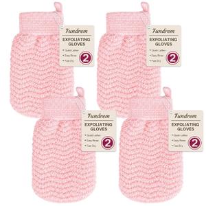 Exfoliating Gloves 2 Pack, Wave Texture Exfoliating Mitt for Dead Skin Remover, Body Scrub Gloves for Bath Shower, Korean Exfoliating Mitt, Loofah Alternative Body Scrubber for Women & Men, Pink 