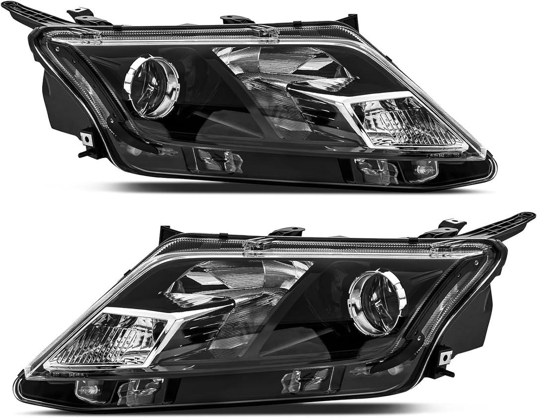 OE Style Headlights Assembly compatible with 2010 2011 2012 Ford Fusion Halogen Head Lights Headlamp, Blub included, Black Replacement Pair Passenger and Driver Side