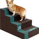 Dog Stairs for Bed, Extra Wide 4-Step Dog Steps for High Bed, High-Density Foam Pet Stairs with Non-Slip Removable Washable Cover for Small Pets, 18" H, Brown