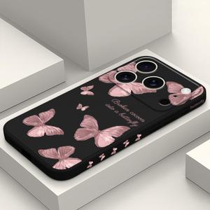 for iPhone 17 Pro Case, Flower Protective Bumper Slim Soft Phone Cover for iPhone 17 Pro 6.3 inch, Butterfly Black