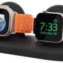 ELETIUO Dual Charger Stand Compatible with Apple Watch Series 49/46/45/44/42/41/40/38mm iWatch Ultra2/Ultra/10/9/8/SE2/7/6/SE/5/4/3/2/1,Silicone Dock Organizer Supports Night Stand Mode,Black
