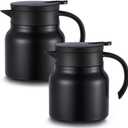 2 Pcs Thermal Coffee Carafe for Keeping Hot/Cold Stainless Steel Small Coffee Creamer Container Double Wall Vacuum Insulated Tea pot Beverage Dispenser for Milk Hot Chocolates(Black,27 oz)