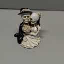 Skeleton Bride and Groom Figurine Wedding Cake Topper, Love Till Death Dancing Skull Couple Statue, Death Themed Skeleton Party Halloween Decoration (Kneeling embracing)