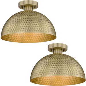 ELYONA 2 Pack Semi Flush Mount Light Fixture, Farmhouse 12 inch Ceiling Light Fixture with Hammered Metal & Brushed Brass Gold Finish for Hallway Bedroom Bathrooms Kitchen Dining Room Laundry Foyer
