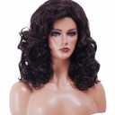 16 Inches Dark Brown Wigs for Women Long Brown Wavy Synthetic Natural Wig for 70s 80s Cosplay,Halloween,Daily Use